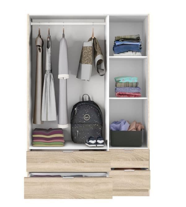 Cairo Oak Effect Compact 3 Door 4 Drawer 135cm Wardrobe