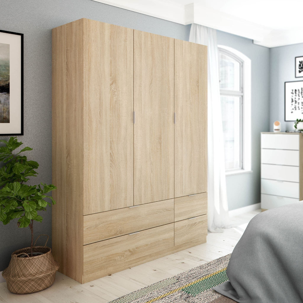 Cairo Oak Effect Compact 3 Door 4 Drawer 135cm Wardrobe