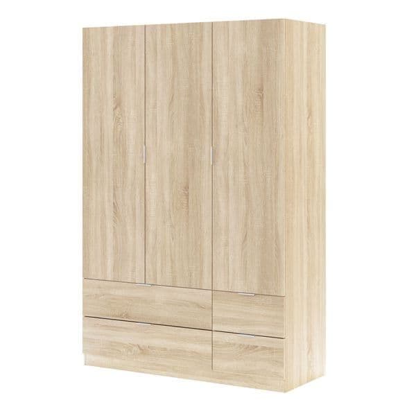 Cairo Oak Effect Compact 3 Door 4 Drawer 135cm Wardrobe