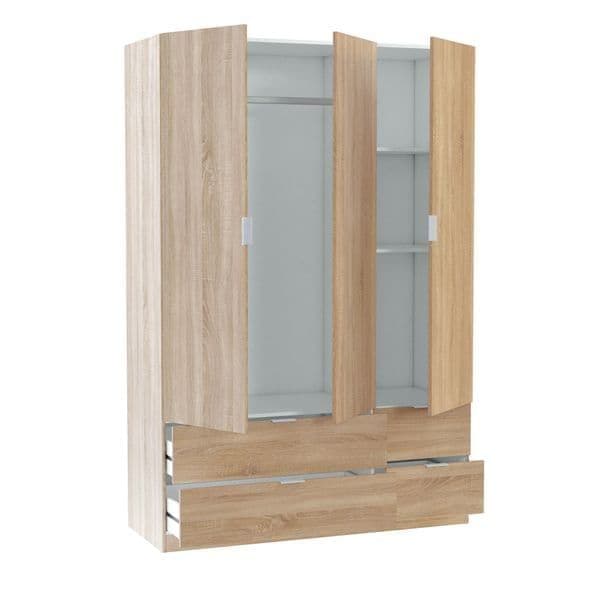Cairo Oak Effect Compact 3 Door 4 Drawer 135cm Wardrobe