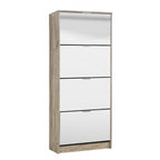 Carrera Mirrored and Oak Effect Tall 4 Drawer Shoe Cabinet — angled product view