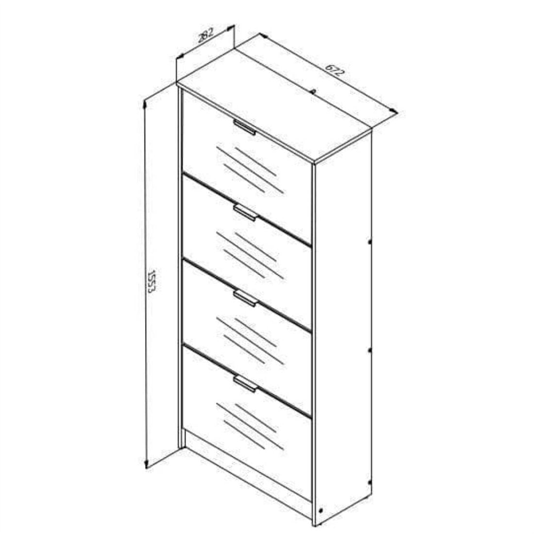 Carrera Mirrored and Oak Effect Tall 4 Drawer Shoe Cabinet — dimensions