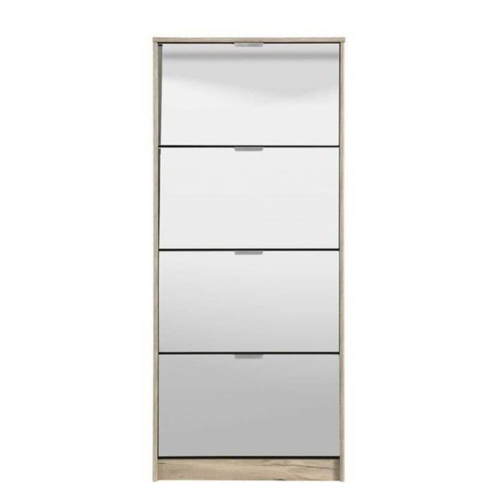 Carrera Mirrored and Oak Effect Tall 4 Drawer Shoe Cabinet — front product view