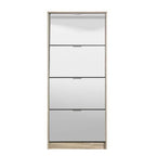 Carrera Mirrored and Oak Effect Tall 4 Drawer Shoe Cabinet — front product view