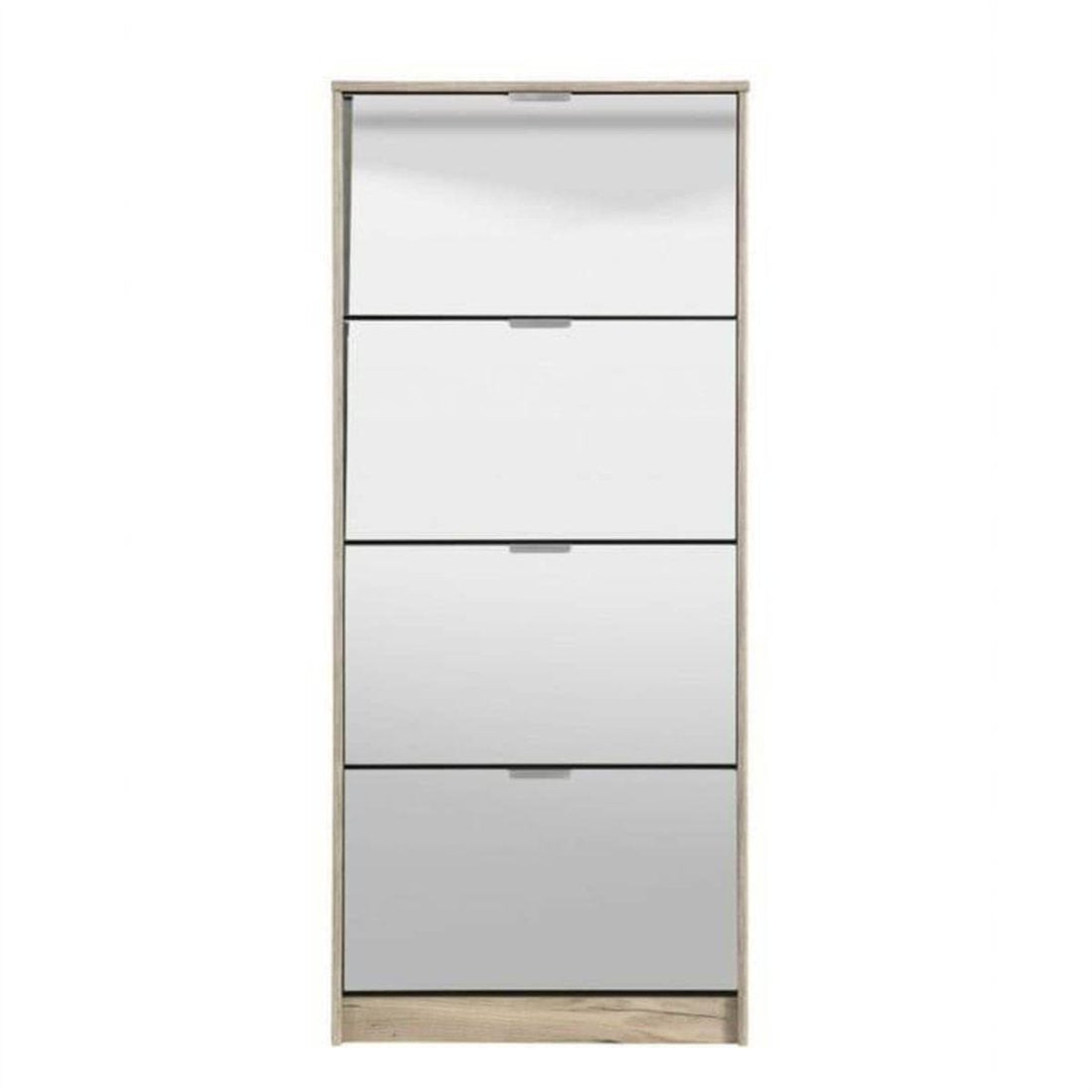 Carrera Mirrored and Oak Effect Tall 4 Drawer Shoe Cabinet — front product view