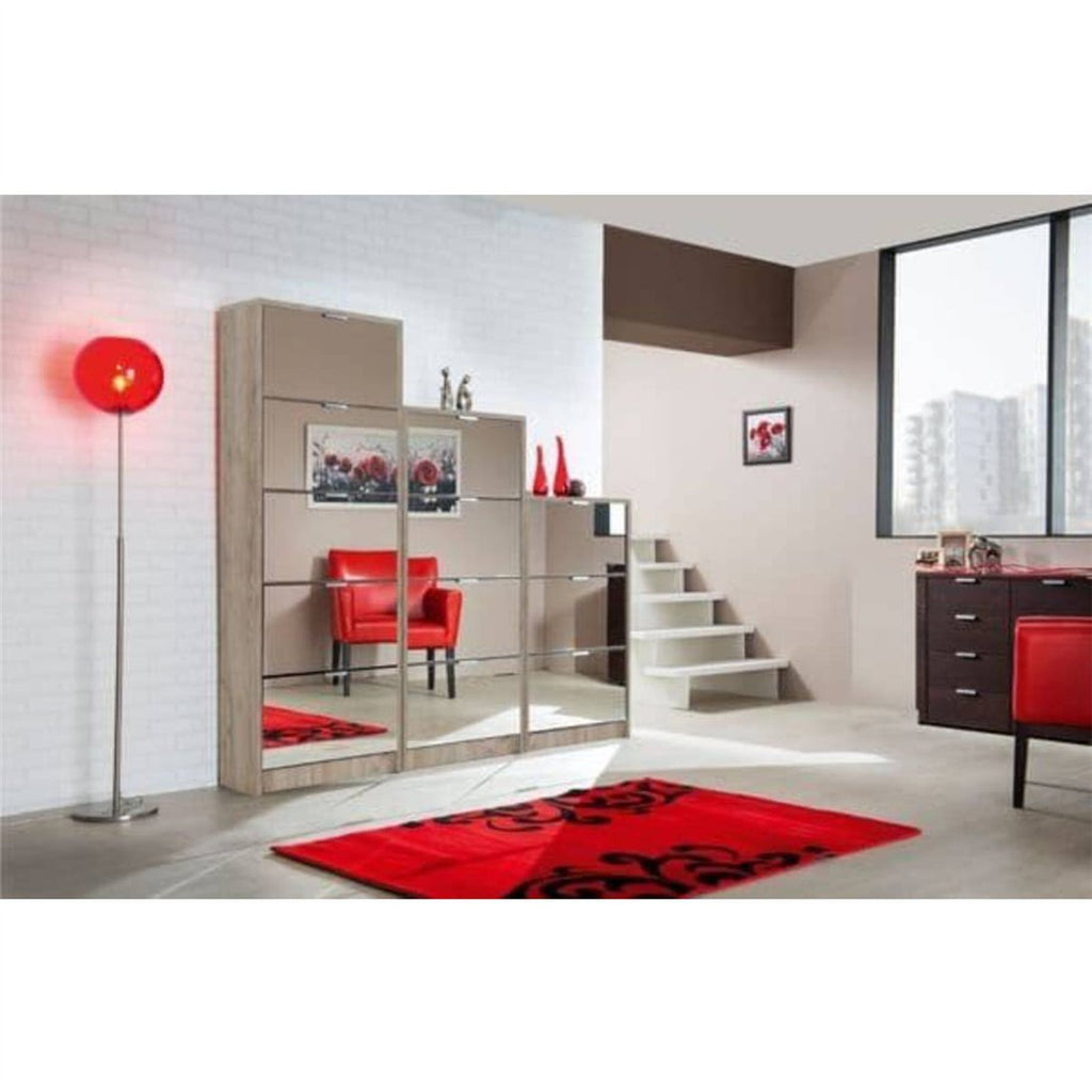 Carrera Mirrored and Oak Effect Tall 4 Drawer Shoe Cabinet — hallway lifestyle view