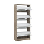 Carrera Mirrored and Oak Effect Tall 4 Drawer Shoe Cabinet — drawers open view