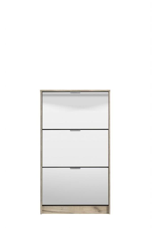 Carrera Mirrored and Oak Effect 3 Drawer Shoe Cabinet