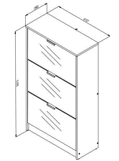 Carrera Mirrored and Oak Effect 3 Drawer Shoe Cabinet