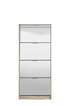 Carrera Mirrored and Oak Effect Tall 4 Drawer Shoe Cabinet