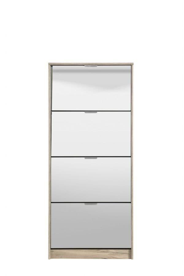 Carrera Mirrored and Oak Effect Tall 4 Drawer Shoe Cabinet