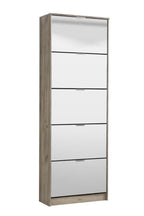 Carrera Mirrored and Oak Effect Tall 5 Drawer Shoe Cabinet