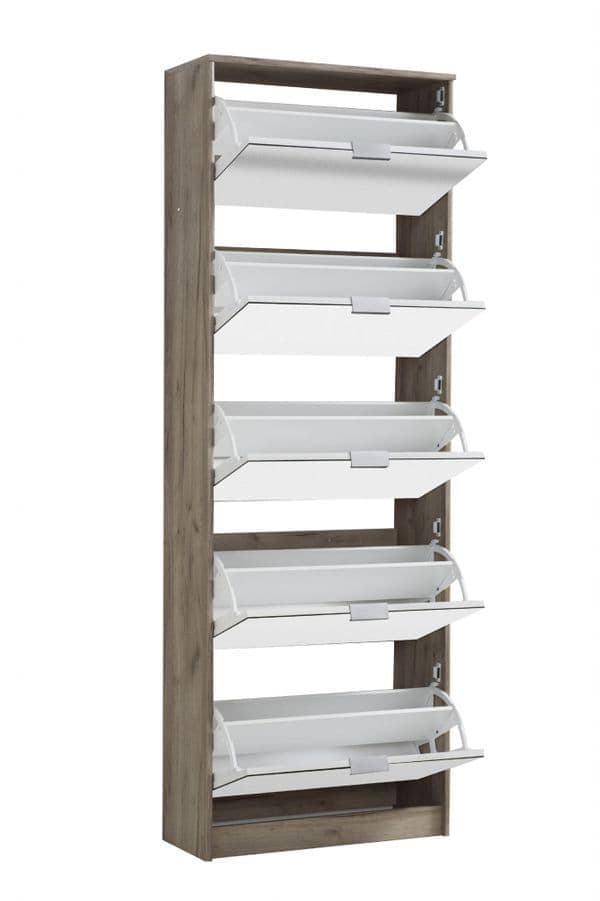 Carrera Mirrored and Oak Effect Tall 5 Drawer Shoe Cabinet