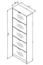 Carrera Mirrored and Oak Effect Tall 5 Drawer Shoe Cabinet
