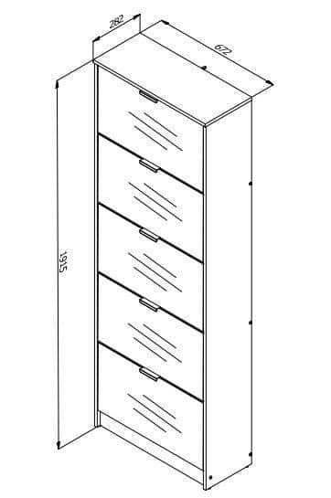 Carrera Mirrored and Oak Effect Tall 5 Drawer Shoe Cabinet