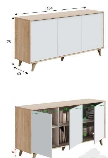 Casablanca White And Oak Effect 3 Door Wide Sideboard