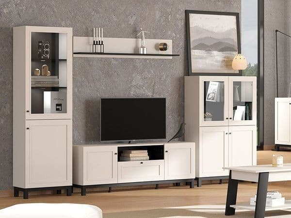 Cassio Cashmere Taupe Panelled Low Showcase Display Cabinet — front product view