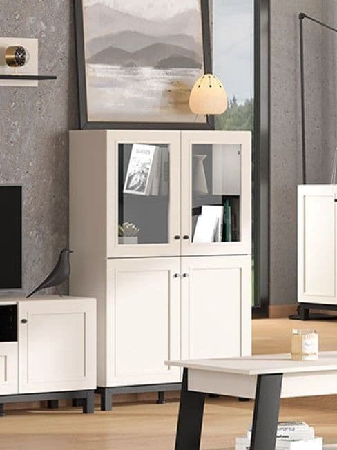 Cassio Cashmere Taupe Panelled Low Showcase Display Cabinet — side product view