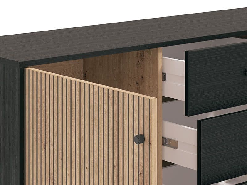 Clifton Slatted Artisan Oak Effect And Black Sideboard — alternate product view