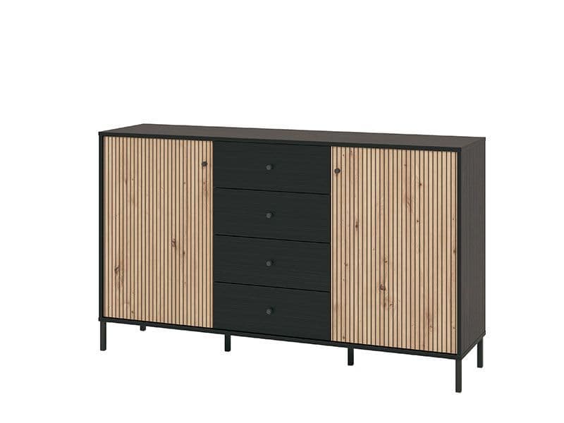 Clifton Slatted Artisan Oak Effect And Black Sideboard — angled product view