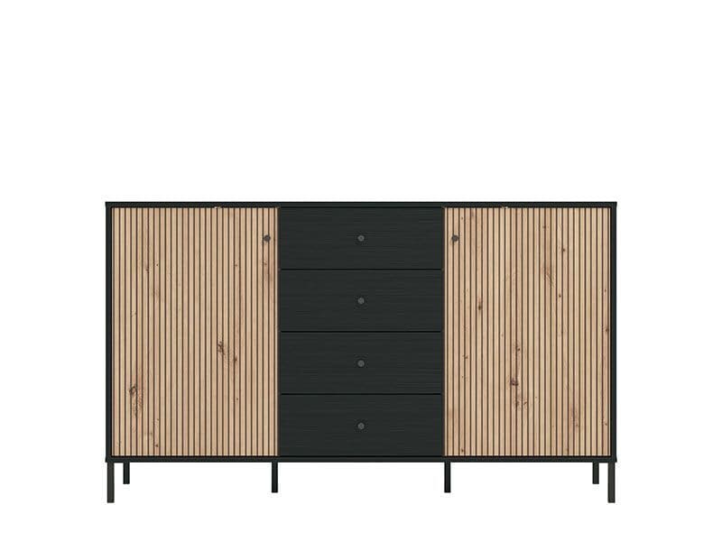 Clifton Slatted Artisan Oak Effect And Black Sideboard — front product view