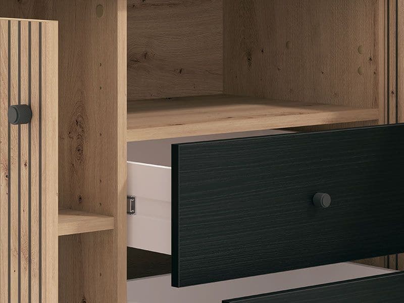 Clifton Slatted Artisan Oak Effect And Black TV Unit