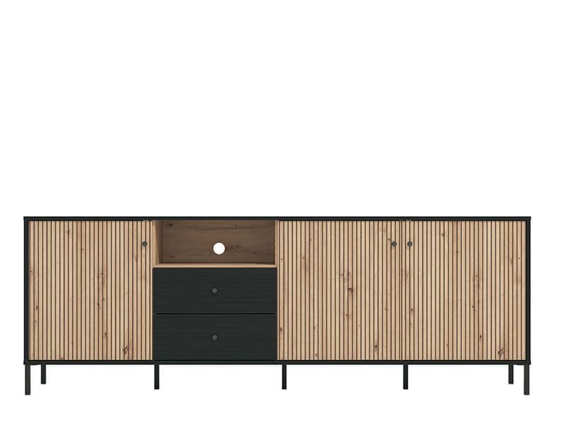 Clifton Slatted Artisan Oak Effect And Black TV Unit
