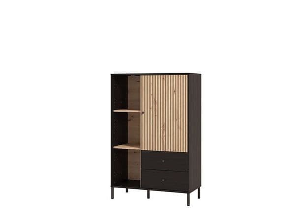Clifton Slatted Artisan Oak Effect Black Low Display Cabinet