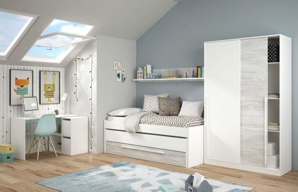 Columbus Arctic White and White Oak Effect Small Narrow Sliding 2 Door Wardrobe 120cm Wide