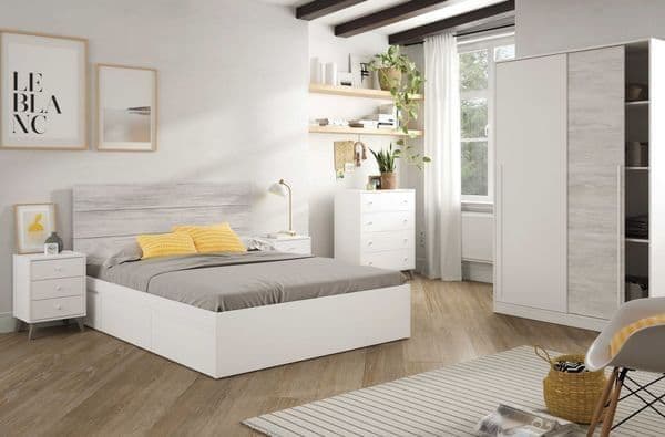Columbus Arctic White and White Oak Effect Small Narrow Sliding 2 Door Wardrobe 120cm Wide