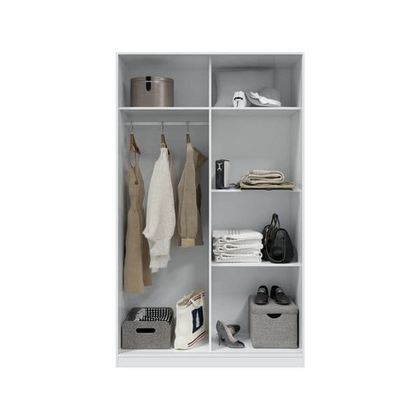 Columbus Arctic White and White Oak Effect Small Narrow Sliding 2 Door Wardrobe 120cm Wide