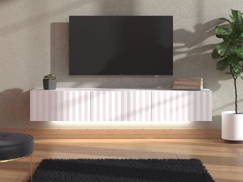 Como White Slat Effect Wall Mounted Floating Large TV Unit