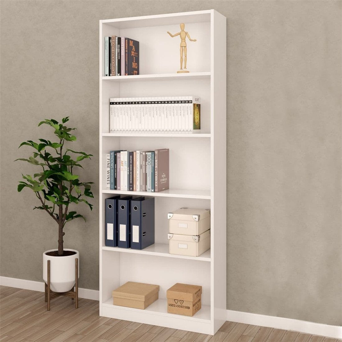 Cordoba Large Arctic White Bookcase Bookshelf — home office lifestyle view