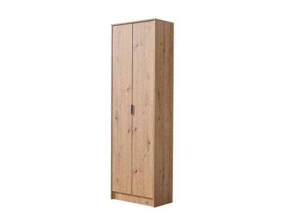 Cotswold Oak Effect Tall Multipurpose Shoe Storage Cupboard — angled product view