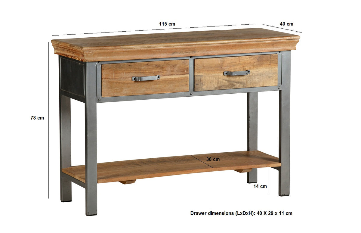 Metropolis Industrial 2 Drawer Console Table — angled product view