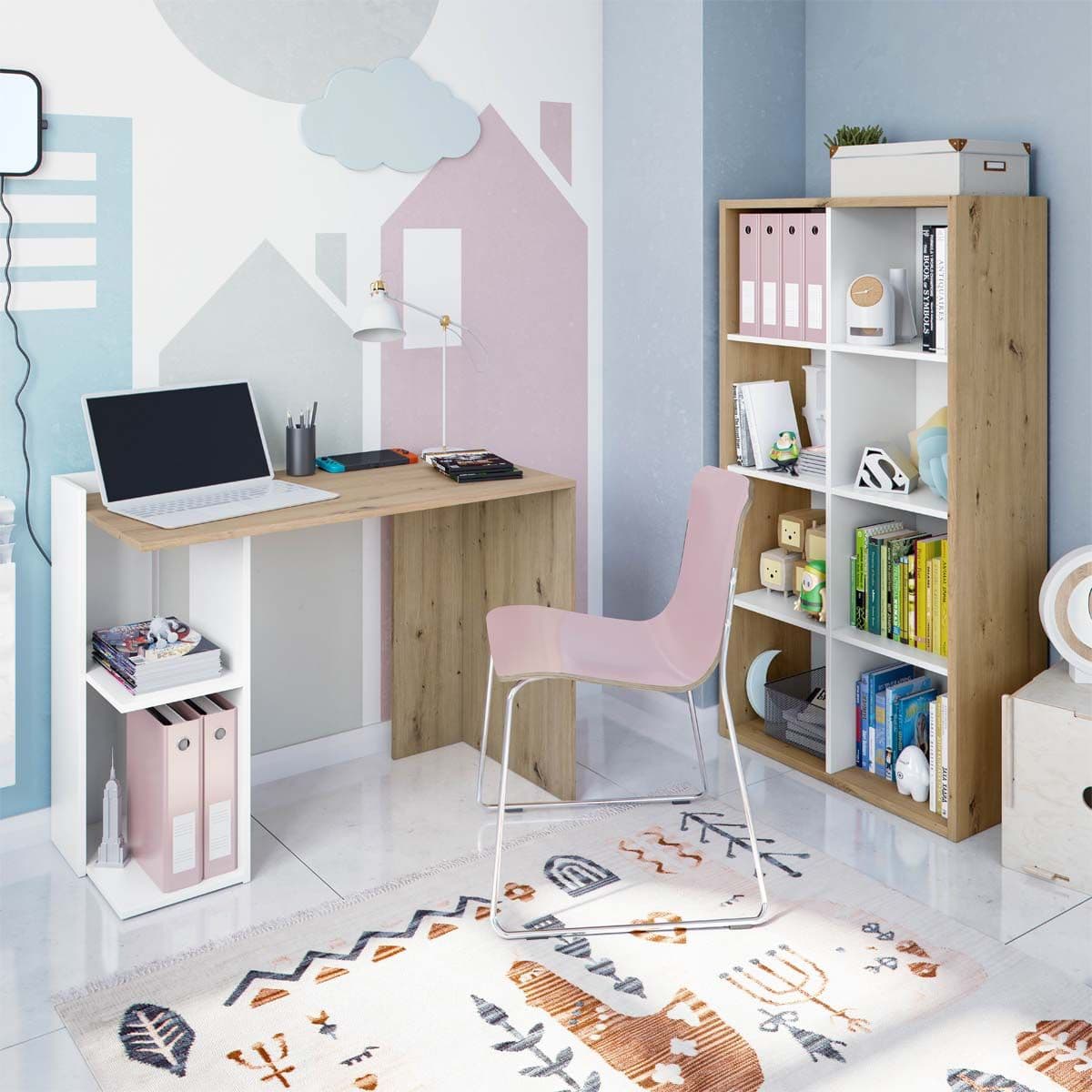 Danso Arctic White and Oak Short Bookshelf Unit