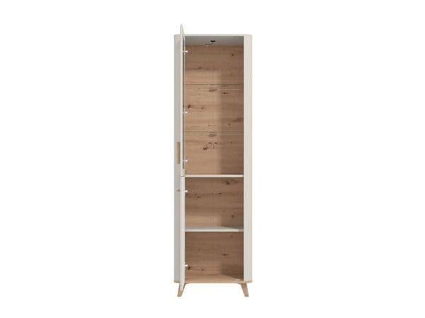 Dariqon Cashmere And Oak Effect Tall Slim 2 Door Display Cabinet — angled product view
