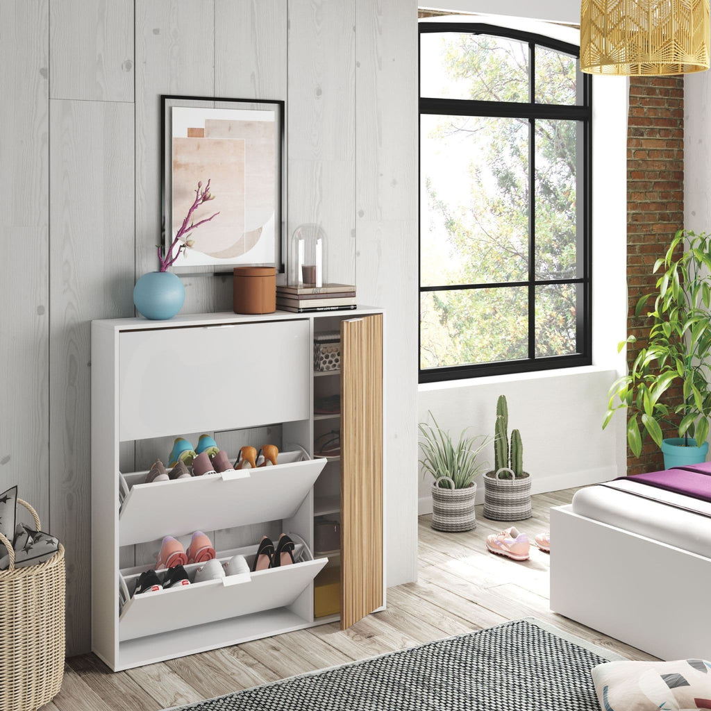 Dempsey Natural Oak Effect and White Large Shoe Cabinet