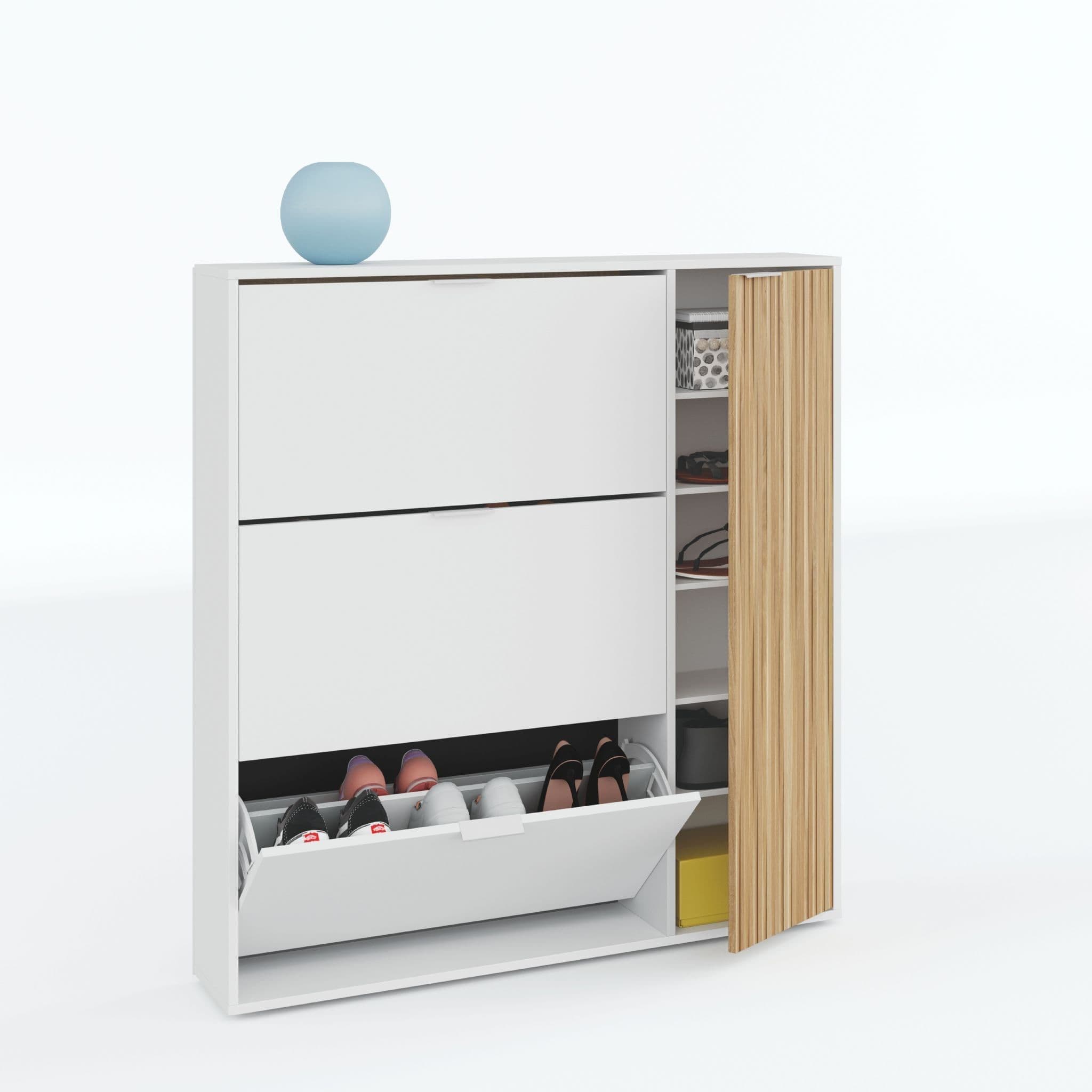 Dempsey Natural Oak Effect and White Large Shoe Cabinet