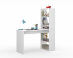 Double Matt White Computer Desk with Bookcase