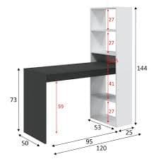 Double White and Grey Effect Computer Desk with Bookcase