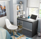 Double White and Grey Effect Computer Desk with Bookcase