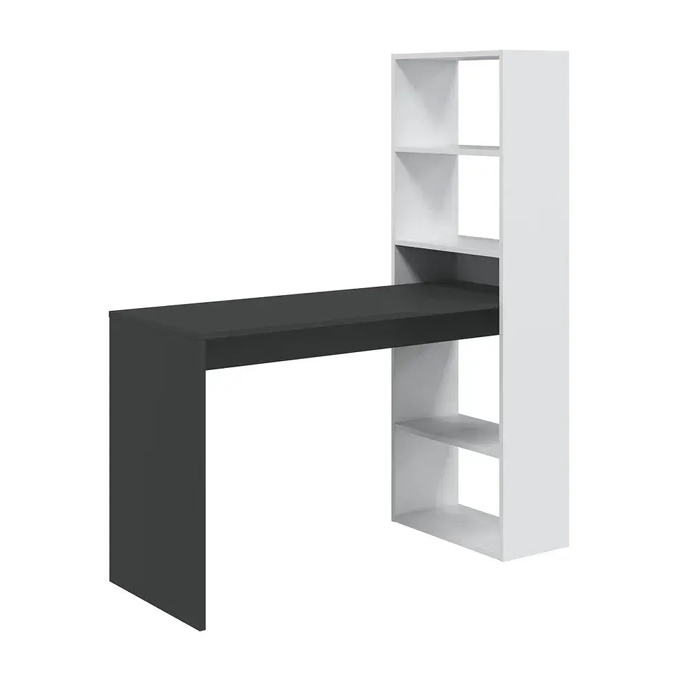 Double White and Grey Effect Computer Desk with Bookcase