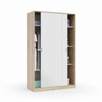 Durham Arctic White and Oak Effect Small Narrow Sliding 2 Door Wardrobe 120cm Wide