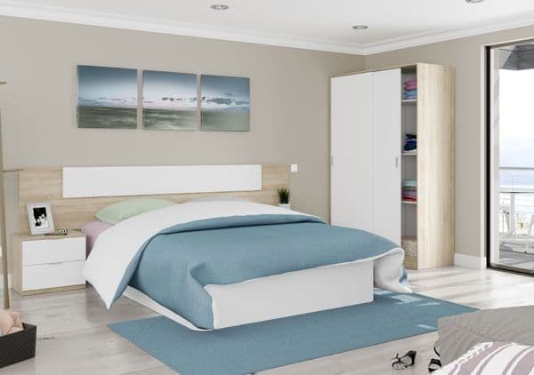 Durham Arctic White and Oak Effect Small Narrow Sliding 2 Door Wardrobe 120cm Wide