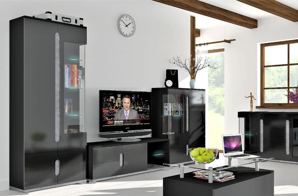 Elise Black High Gloss And Grey 1 Glass Door Display Cabinet