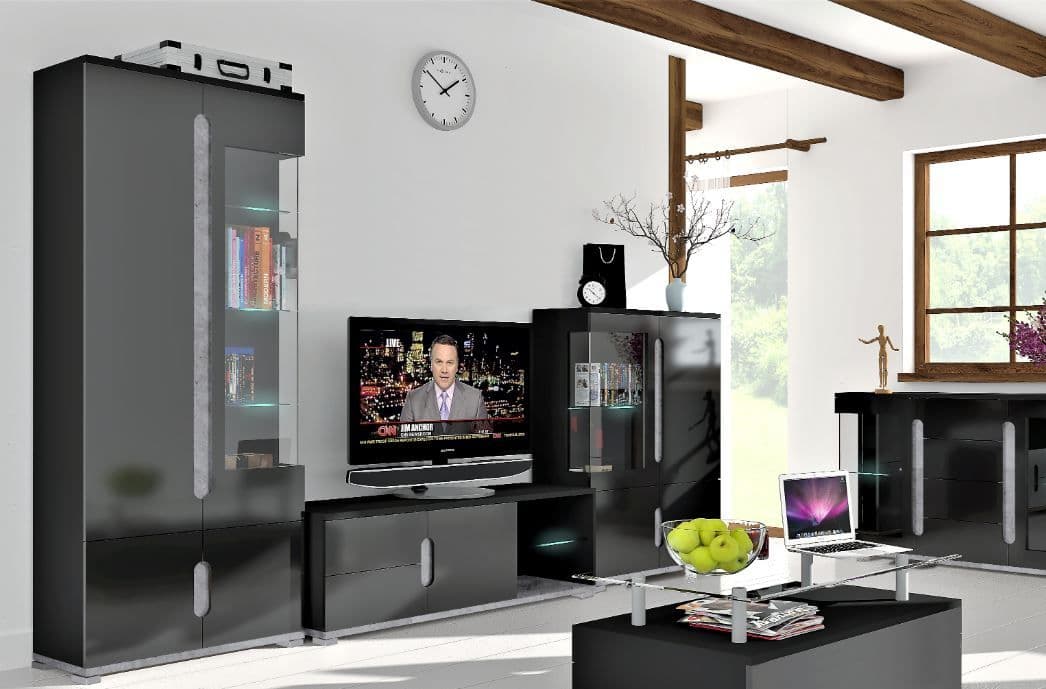 Elise Black High Gloss And Grey 1 Glass Door Display Cabinet