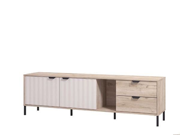 Evandria Vandea Grey Oak Effect Cashmere Slatted TV Unit Cabinet — angled product view