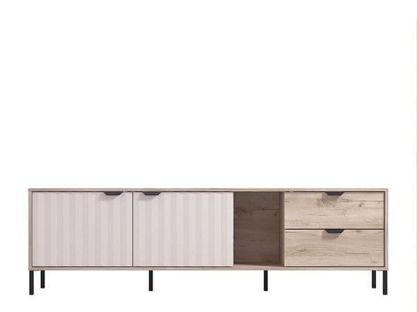 Evandria Vandea Grey Oak Effect Cashmere Slatted TV Unit Cabinet — front product view