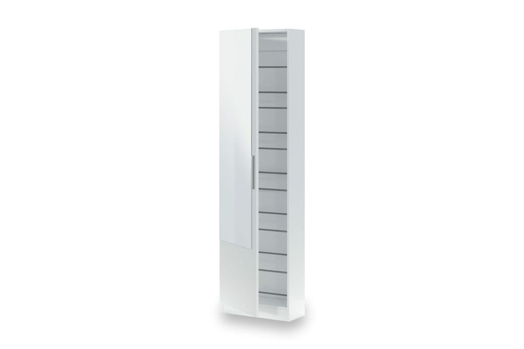 Giovanni Arctic White Tall Shoe Cabinet 1 Mirrored Door 14-16 Pairs